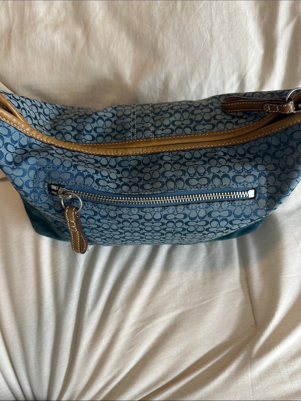 Coach Teal Signature Canvas Shoulder Bag with Dark Teal Suede Trim - Picture 4 of 9